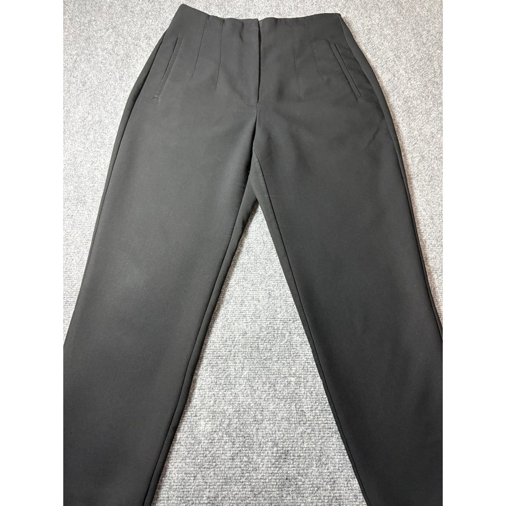 Zara Womens Black High Waisted Tapered Leg Dress Pants Size L Slit Pockets